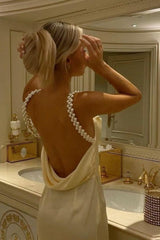 Dressystars Gorgeous Sheath Spaghetti Straps Yellow Long Party Dress With Pearl Backless Formal Evening Gown