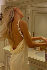 Dressystars Gorgeous Sheath Spaghetti Straps Yellow Long Party Dress With Pearl Backless Formal Evening Gown