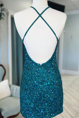 Dressystars Green Homecoming Dress Sequin Backless Tight Short Prom Dress