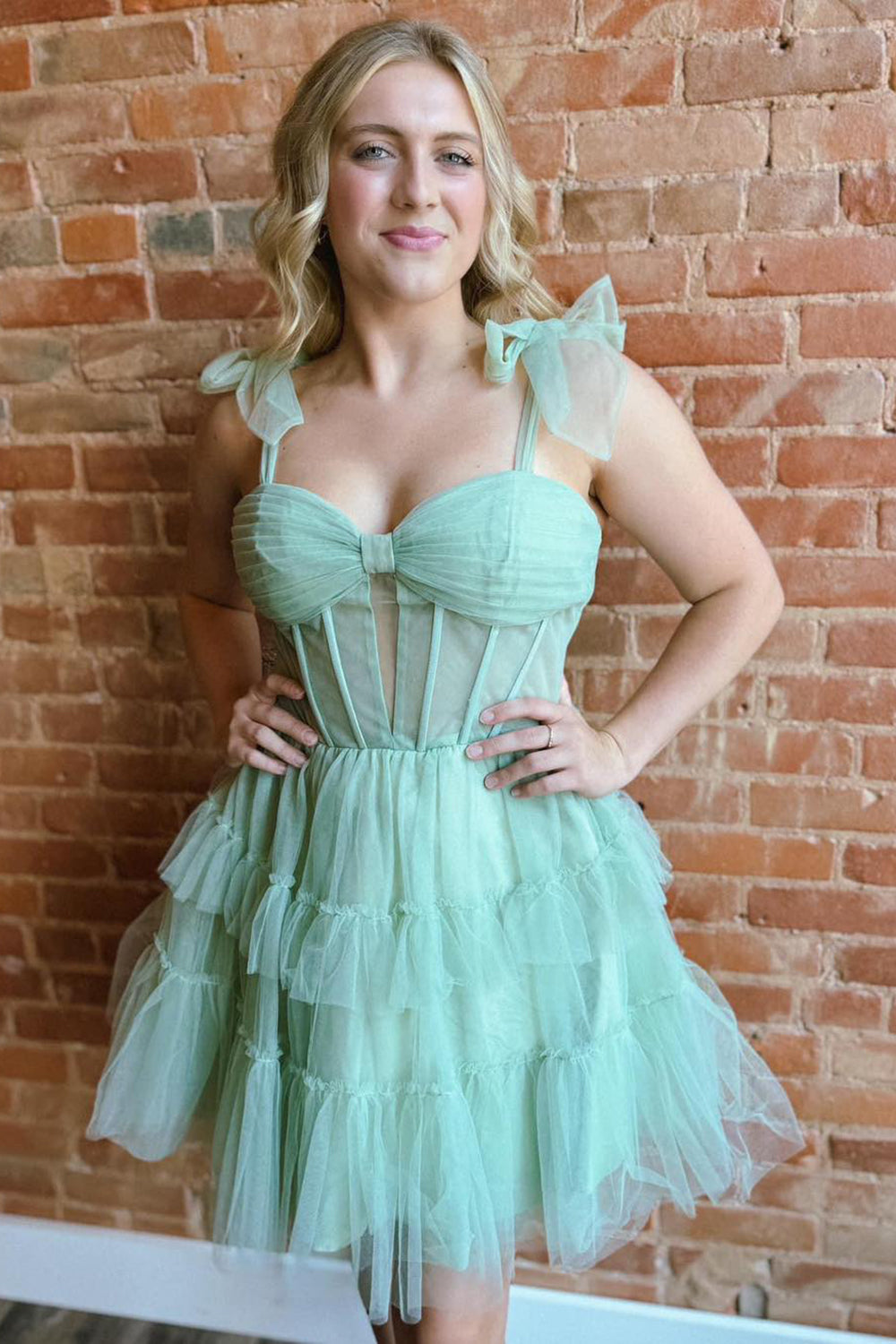 Dressystars Green Homecoming Dress Spaghetti Straps Corset A-Line Short Prom Dress