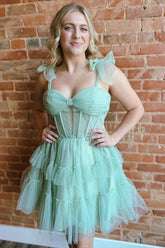Dressystars Green Homecoming Dress Spaghetti Straps Corset A-Line Short Prom Dress
