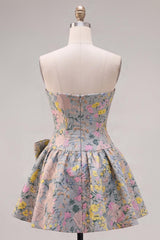 Dressystars Grey A-Line Jacquard Short Corset Homecoming Dress with Bow