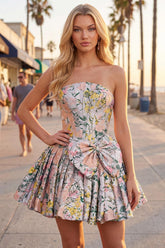 Dressystars Grey Corset Jacquard A-Line Short Homecoming Dress with Bow