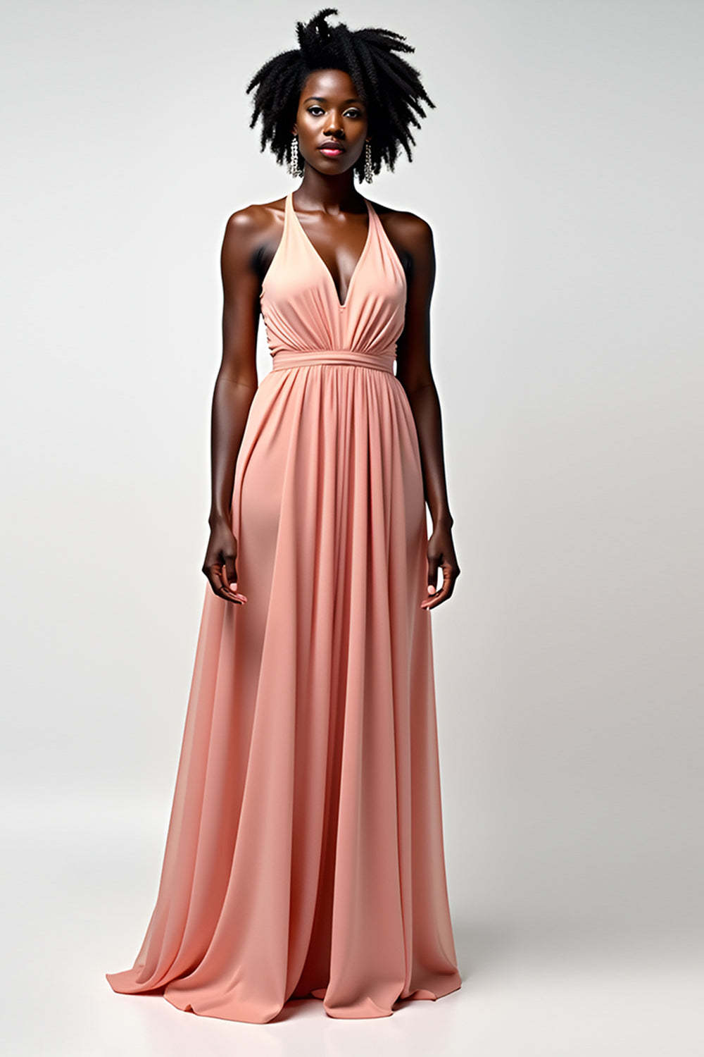 Dressystars Halter Blush Pink Wedding Guest Dress A Line Ruched Long Formal Dress