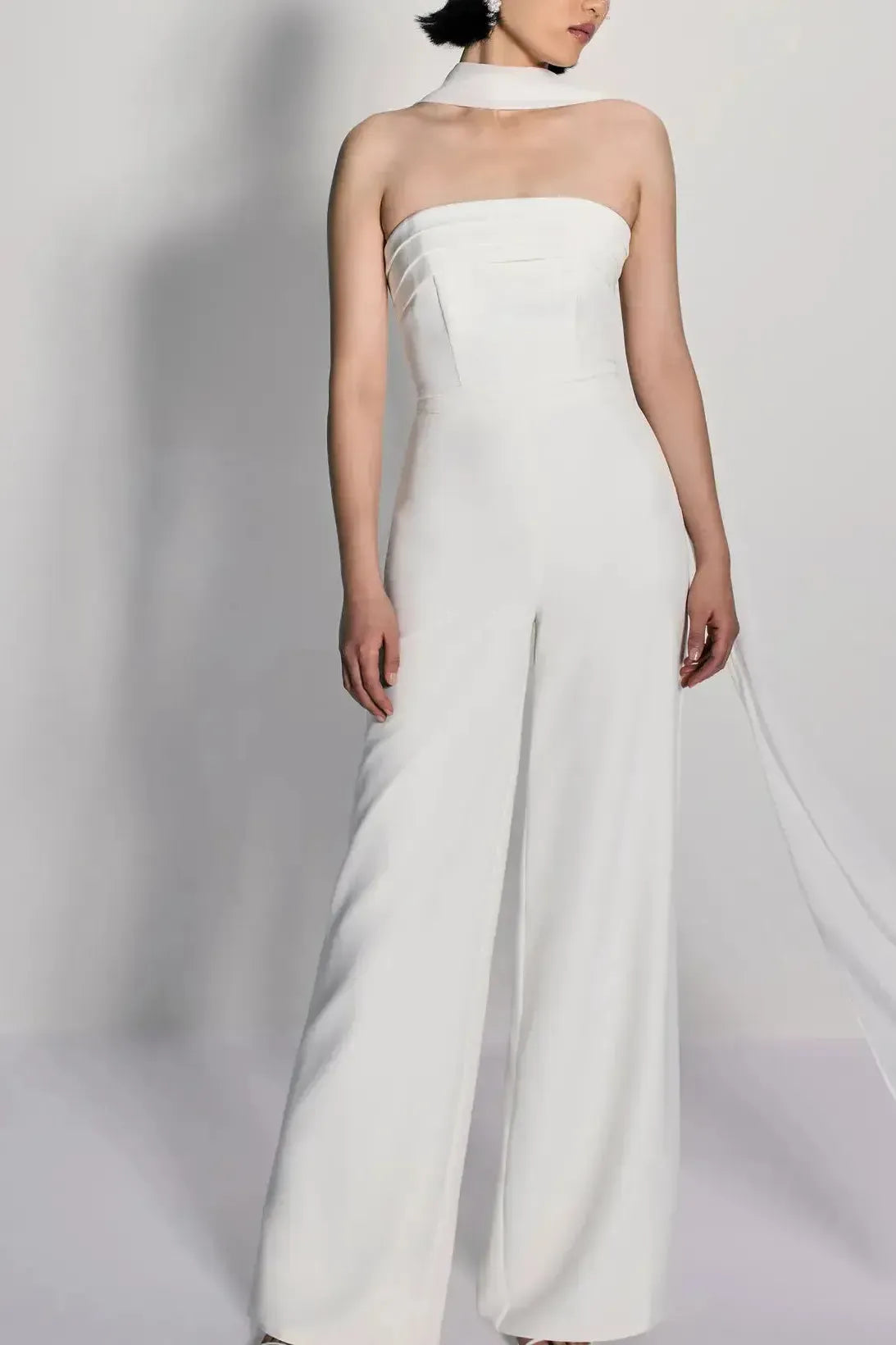 Dressystars Halter Neck Sleeveless Floor Length Chiffon Elastic Satin Wedding Jumpsuit