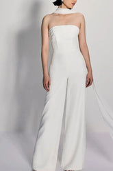Dressystars Halter Neck Sleeveless Floor Length Chiffon Elastic Satin Wedding Jumpsuit