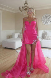 Dressystars Hot Pink Homecoming Dress Spaghetti Straps High Low Prom Dress