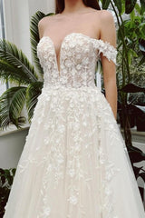 Dressystars Ivory A Line Wedding Dress Off The Shoulder V Neck Sleeveless Bridal Gown With Lace