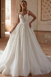 Dressystars Ivory A Line Wedding Dress Princess Spaghetti Straps Lace Tulle Bridal Gown