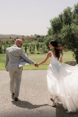 Dressystars Ivory A Line Wedding Dress Straps Tulle Sleeveless Bridal Gown With Slit