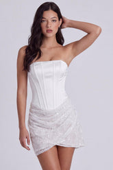 Dressystars Ivory Corset Lace Tight Ruched Strapless Short Engagement Dress