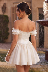 Dressystars Ivory Ruffled A Line Corset Short Homecoming Dress with 3D Flower