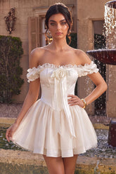 Dressystars Ivory Ruffled A Line Corset Short Homecoming Dress with 3D Flower