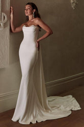 Dressystars Ivory Wedding Dress Mermaid Strapless Satin Bridal Gown With Lace