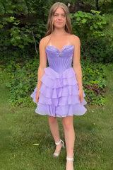 Dressystars Lavender Tiered Homecoming Dresses Short Corset Cocktail Dresses With Beading
