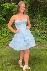 Dressystars Lavender Tiered Homecoming Dresses Short Corset Cocktail Dresses With Beading