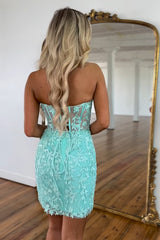Dressystars Light Blue Homecoming Dress Sweetheart Lace Tight Short Prom Dress