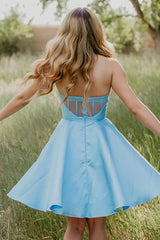 Dressystars Light Blue Short Corset Strapless Homecoming Dress with Pockets