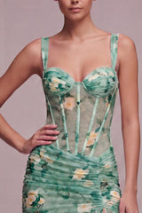 Dressystars Light Green Floral Corset Tight Short Homecoming Dress with Ruffles