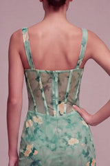 Dressystars Light Green Floral Corset Tight Short Homecoming Dress with Ruffles