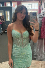 Dressystars Light Green Homecoming Dress Corset Tight Short Prom Dress with Beadings