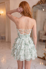Dressystars Light Green Strapless A Line Short Corset Homecoming Dress with Ruffles