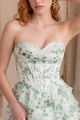 Dressystars Light Green Strapless A Line Short Corset Homecoming Dress with Ruffles