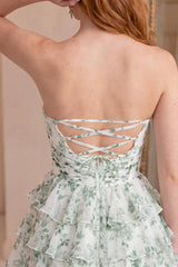 Dressystars Light Green Strapless A Line Short Corset Homecoming Dress with Ruffles