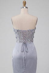 Dressystars Light Grey Ruched Floral Tight Corset Short Homecoming Dress