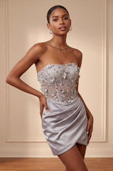 Dressystars Light Grey Ruched Floral Tight Corset Short Homecoming Dress