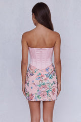 Dressystars Light Pink Floral Corset Ruched Strapless Tight Short Homecoming Dress