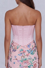 Dressystars Light Pink Floral Corset Ruched Strapless Tight Short Homecoming Dress
