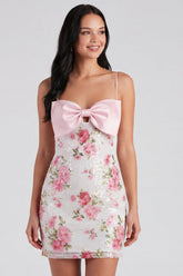 Dressystars Light Pink Sequin Floral Tight Short Homecoming Dress with Bow