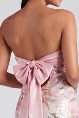 Dressystars Light Pink Strapless Sequin Floral Tight Short Homecoming Dress