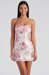Dressystars Light Pink Strapless Sequin Floral Tight Short Homecoming Dress