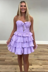 Dressystars Lilac A Line Homecoming Dresses Tulle Sweetheart Tiered Cocktail Dresses