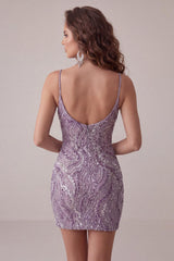 Dressystars Lilac Beaded Tight Short Homecoming Dress