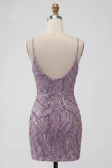 Dressystars Lilac Beaded Tight Short Homecoming Dress