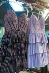 Dressystars Lilac Homecoming Dress Pink Homecoming Dress A Line Corset Strapless Tiered Short Prom Dress