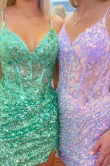 Dressystars Lilac Homecoming Dress Spaghetti Straps Corset Tight Short Prom Dress