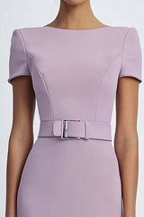 Dressystars Lilac Sheath Crepe Formal Dress With Belt