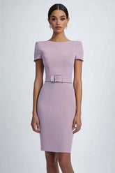 Dressystars Lilac Sheath Crepe Formal Dress With Belt