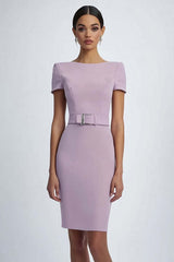 Dressystars Lilac Sheath Crepe Formal Dress With Belt