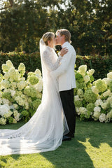 Dressystars Long Sleeve Beach Wedding Dress Lace High Neck Mermaid Bridal Gown