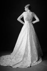 Dressystars Long Sleeve Wedding Dress Lace High Neck A Line Bridal Gown