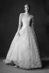 Dressystars Long Sleeve Wedding Dress Lace High Neck A Line Bridal Gown