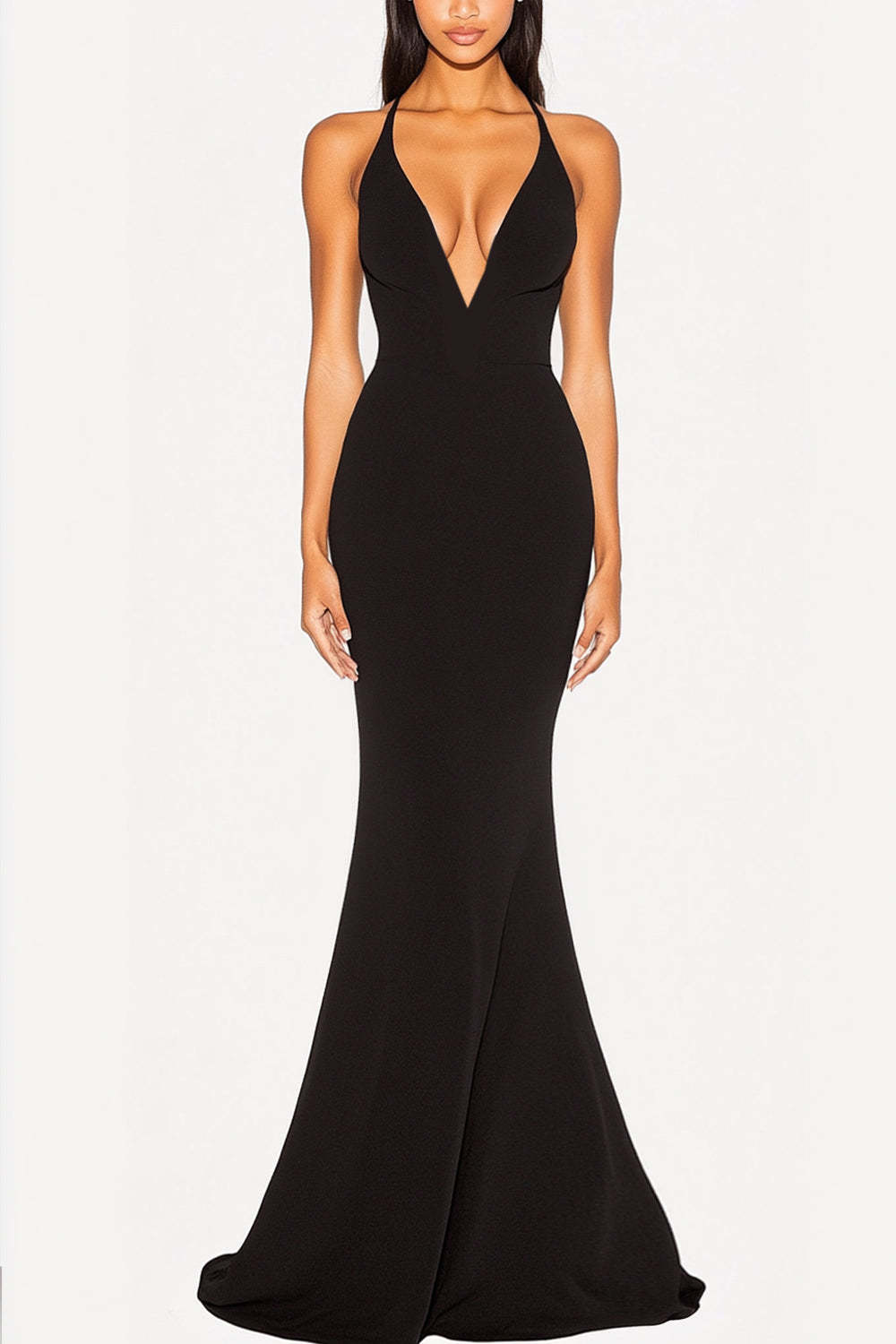 Dressystars Mermaid Black Wedding Guest Dress Deep V-Neck Formal Dress