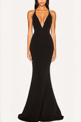 Dressystars Mermaid Black Wedding Guest Dress Deep V-Neck Formal Dress