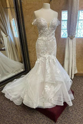 Dressystars Mermaid Lace V Neck Sleeveless White Wedding Dress Bridal Gown With Appliques