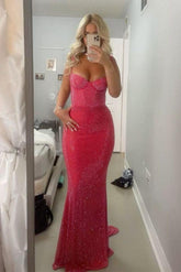 Dressystars Mermaid Sweetheart Red Long Prom Dress With Beading Formal Evening Gown